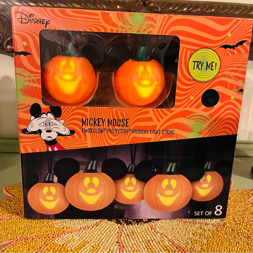 Mickey Mouse pumpkin projection musical string lights singing the “Monster Mash”